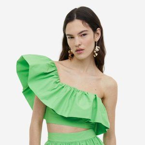 Green one shoulder ruffle crop top